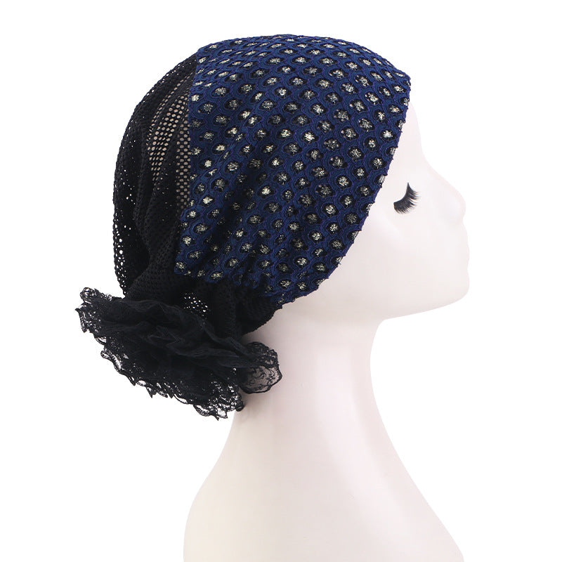 Cross border new hollow breathable disc flower headscarf cap, toe cap, hair care cap JDT-526