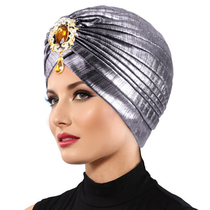 Cross-border retro alloy pendant retro pleated bronzing turban hat turban indian hat JDT-413A