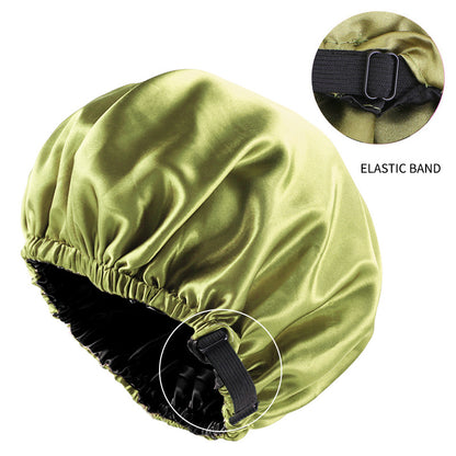 Cross-border supply of colored nightcap invisible flat adjustable buckle silk double shower cap beauty hair care hat