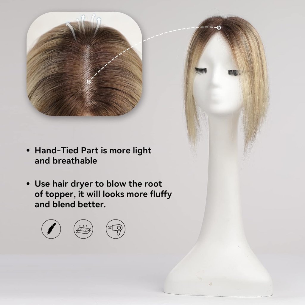 Remy Human Hair Toppers for Women Hand-Tied Hair Toppers with Swiss Lace Base 12in