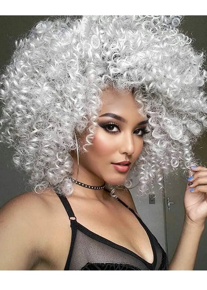 Afro Curly Damen Mittellange Frisuren Kunsthaar Kappenlose Perücken 16 Zoll