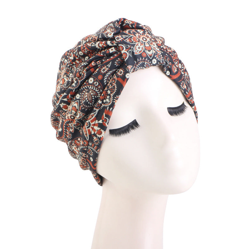 Cross border amoeboid printed knotted cap, double-layer color Ding lining, head covering cap, headscarf cap, chemotherapy cap TJM-410