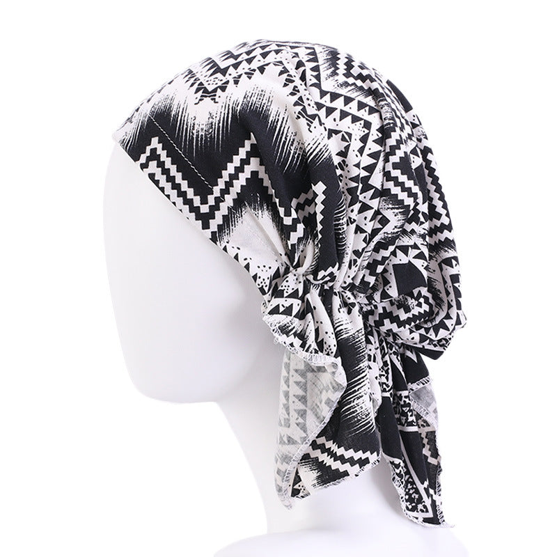 Cross-Border New Women's Cotton Braided Pirate Hat Triangle Turban Hat Printed Turban Hat Chemotherapy Hat