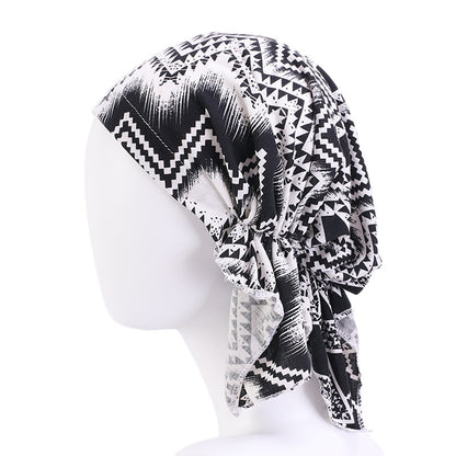 Cross-Border New Women's Cotton Braided Pirate Hat Triangle Turban Hat Printed Turban Hat Chemotherapy Hat