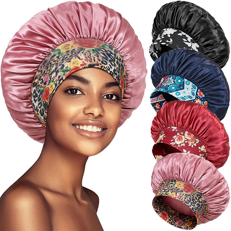 African style printed elastic wide-brimmed satin nightcap beauty makeup hair care hat JDB-405B-3