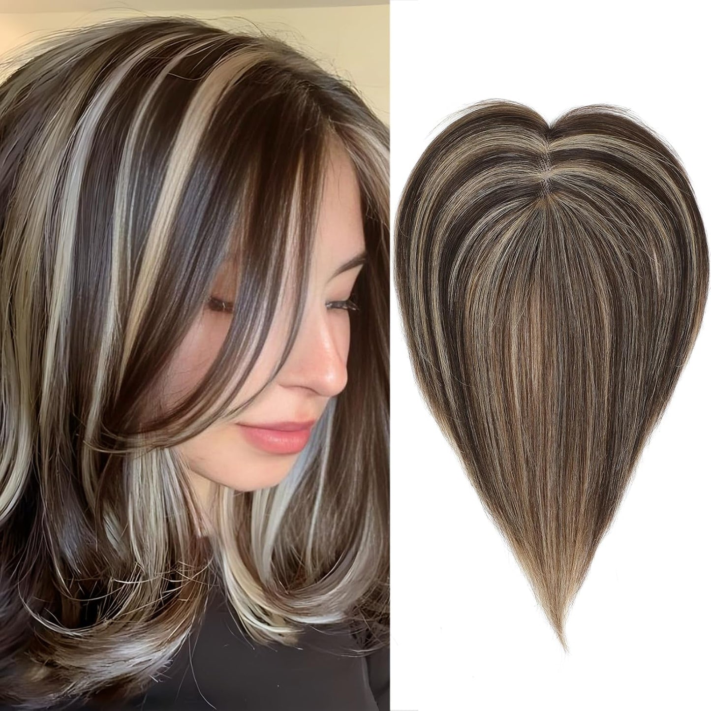 Hair Toppers for Women Real Human Hair 360° No Bangs Upgrade Lace Base Human Hair Toppers