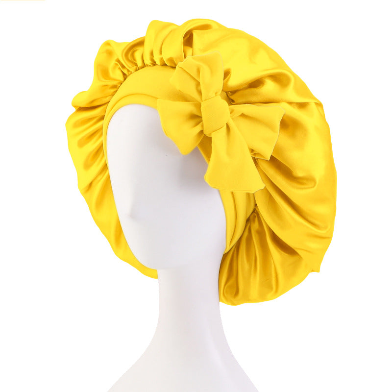 Cross-border supply solid color streamer round hat bow satin wide-brimmed nightcap advertising cap makeup cap JDB-301L