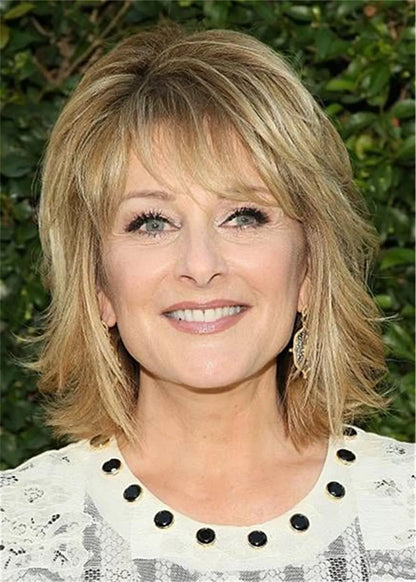 Shag Bob sollte Länge Kunsthaar natürlich glatt mit Pony Frauen Perücke 16 Zoll