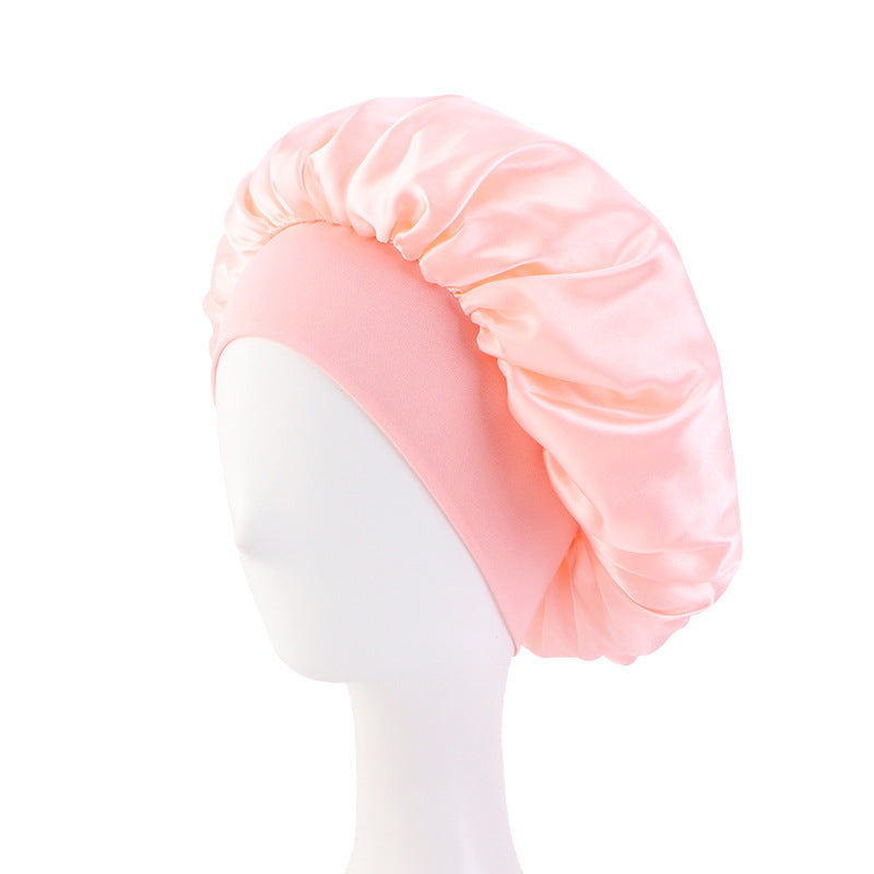 LOGO printing satin nightcap wide brimmed hair band round hat turban hat beauty salon home hat TJM-301