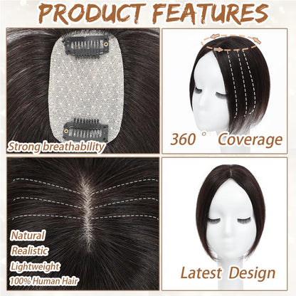 Hair Toppers for Women Real Human Hair, Bangs Hair Clip 360° 3D Cover Human Hair Topper with Bangs