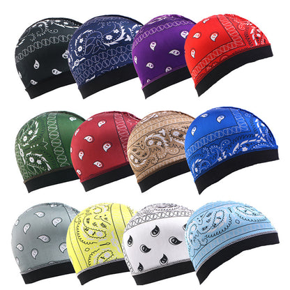 Cross-Border Hat with Cashew Flower Print, Elastic Round Hat, Faux Silk Wig Cap, Hair Loss Protection Cap Jdu-20E