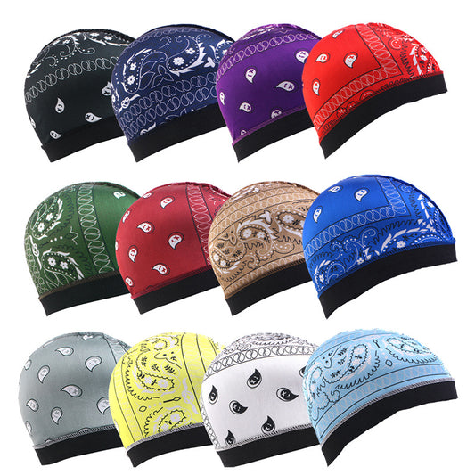 Cross-Border Hat with Cashew Flower Print, Elastic Round Hat, Faux Silk Wig Cap, Hair Loss Protection Cap Jdu-20E