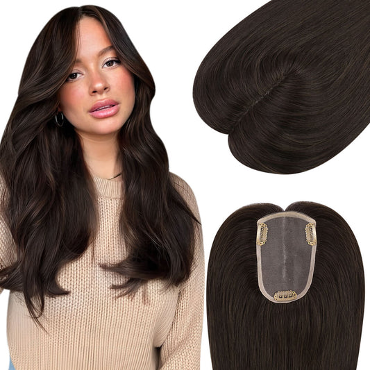 3*5inch Human Hair Topper For Women Invisible Darkest Brown Wigs Hair Piece