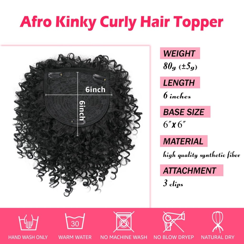 Natural Afro Kinky Curly Short Hair Toppers with Bangs Black Clip in human hair Wiglets Hair Pieces