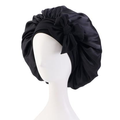 Cross-border supply solid color streamer round hat bow satin wide-brimmed nightcap advertising cap makeup cap JDB-301L