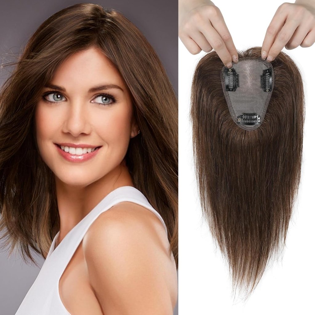 Real Human Hair Topper 10 inch Women Hair Toppers for Thinning Hair Light Grey Wigs