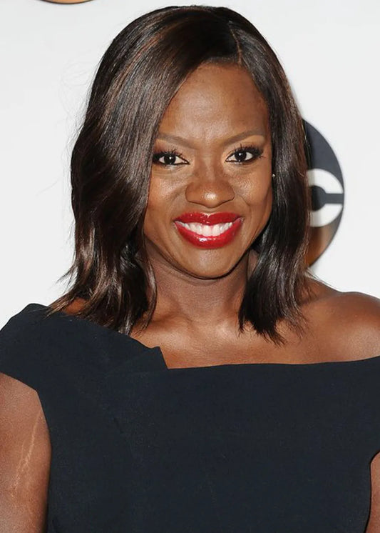 Viola Davis' Super-Shiny Lob Medium Hairstyle Women's Wavy Human Hair Lace Front Wigs 12Inch