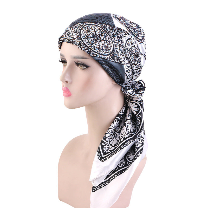 Cross-Border New Style Satin Square Scarf Hat Outdoor Hair Protection Head Wrap Turban Hat Jdw-66