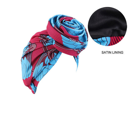 European and American Trendy Satin-Lined Turban Hat, Floral Hat, Amazon Headwrap Hat