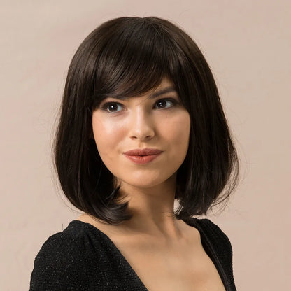 Medium Bob Human Straight Hair Blend Wigs 12 Inches