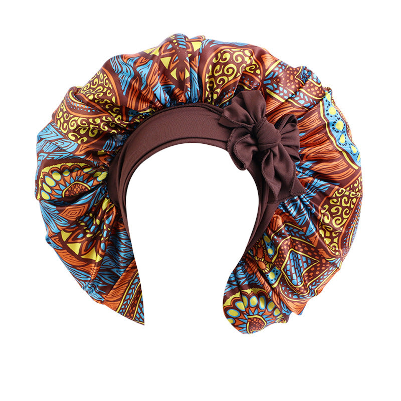 African Print Sal Nightcap Large Stretch Ribbon Tape Cap Strap Shower Cap JDB-408J