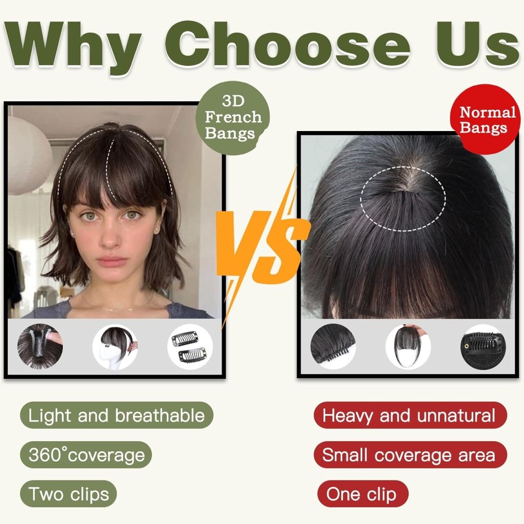 Clip in Bangs 100% Human Hair Toppers 360°3D Hair Pieces Clip On Air Bangs Extensions