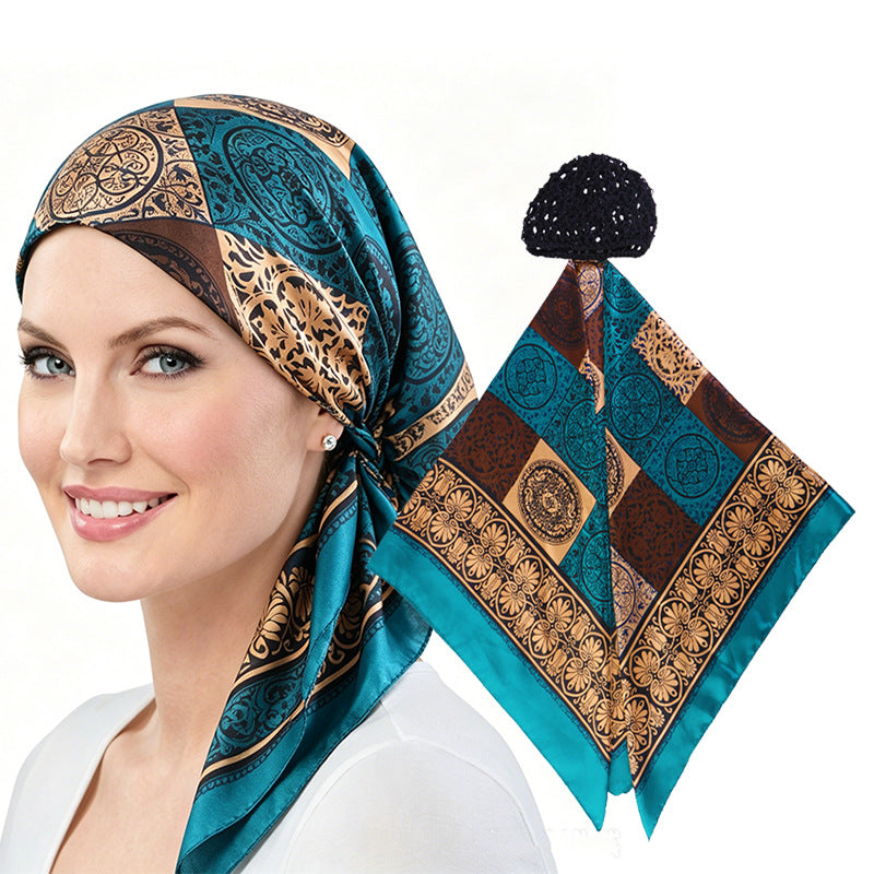 Cross-Border New Style Satin Square Scarf Hat Outdoor Hair Protection Head Wrap Turban Hat Jdw-66