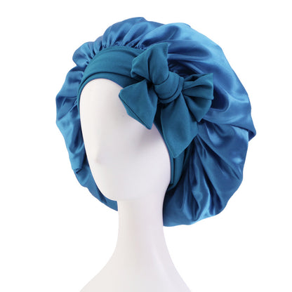 Cross-border supply solid color streamer round hat bow satin wide-brimmed nightcap advertising cap makeup cap JDB-301L