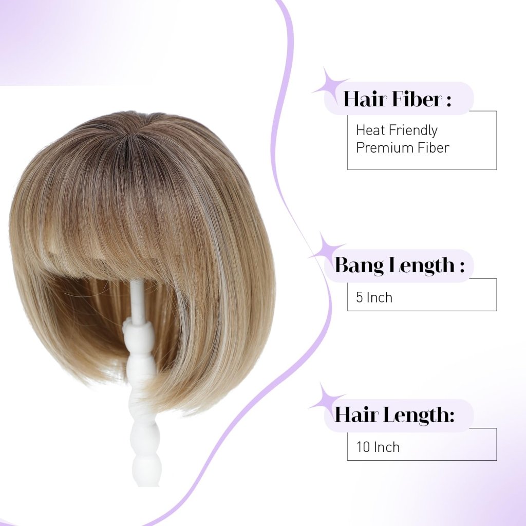 Human Hair Pieces Short Bob Hair Toppers with Bangs Side Part Hair