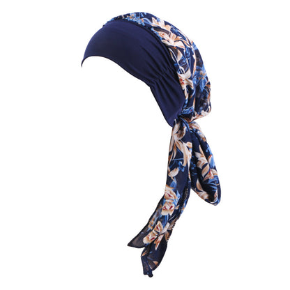Cross-border Wide-brim Stretch Headband Stitching Chiffon Ribbon Tapes Hat All-match Ethnic Hat JDT-456B