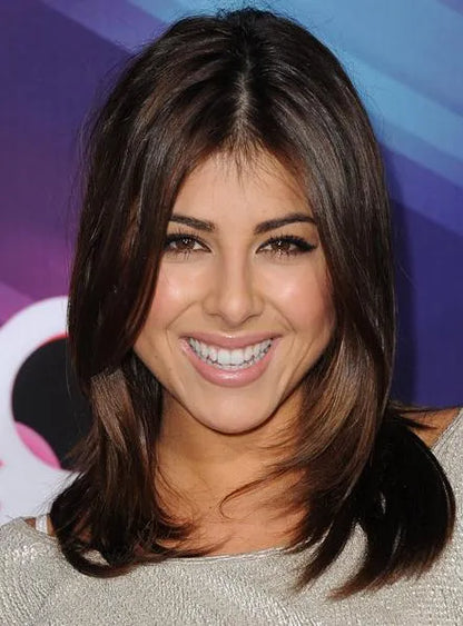 Elegant Soft Medium Straight Glueless Full Lace Wig 100% Human Hair 14 Inches