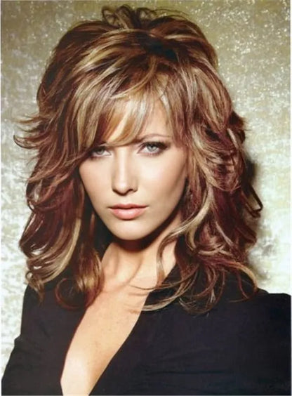 Lange geschichtete gewellte gemischte rote Kunsthaar-Perücken ohne Kappe 14 Zoll