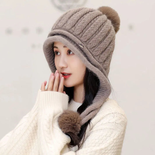 Women's Plain Pattern Brimless Woolen Yarn Tall Crown Knitted Hats