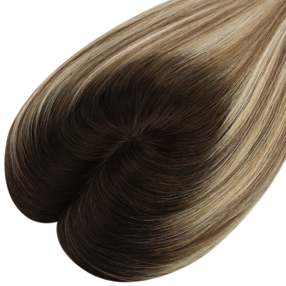 3*5inch Hair Topper Remy Human Hair Balayage Brown With Blonde Wigs Hair Piece
