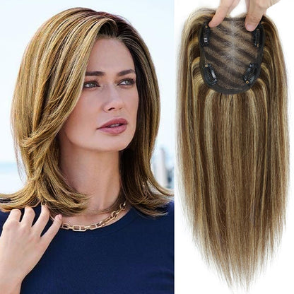 Hair Toppers for Women Real Human Hair 150% Density Clip In Topper Hairpieces 10 × 12CM Swiss Base Wiglet Top Hair Pieces for Women with Thinning Hair（12Inch,1B#）