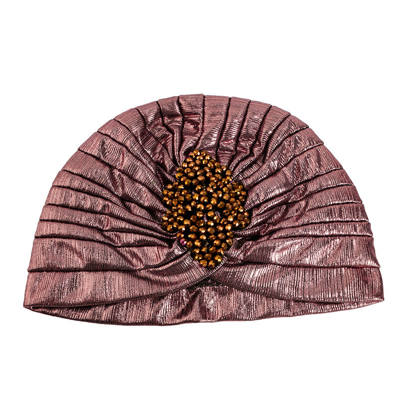 Cross-border Golden Diamond Retro Pleated Hood Bronzing Indian Hat Cloth Hat JDT-413C