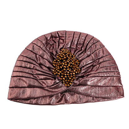 Cross-border Golden Diamond Retro Pleated Hood Bronzing Indian Hat Cloth Hat JDT-413C