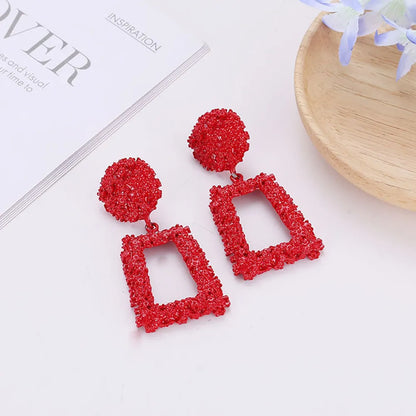 Women/Ladies Korean Style Geometric Pattern E-Plating Technic Alloy Material Drop Earrings