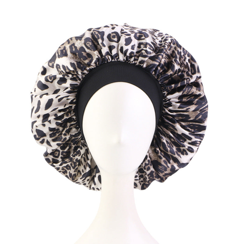 New Cross-Border Leopard Print Elastic Headband Sleep Cap Satin Hairdressing Round Cap Head Wrap Jdb-301A-4