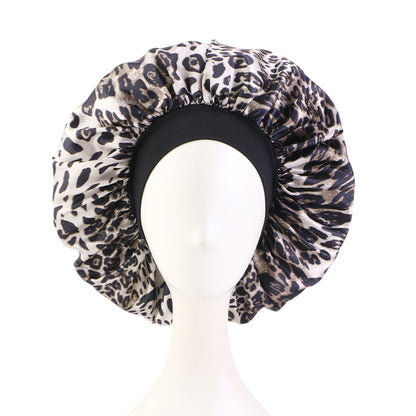 New Cross-Border Leopard Print Elastic Headband Sleep Cap Satin Hairdressing Round Cap Head Wrap Jdb-301A-4