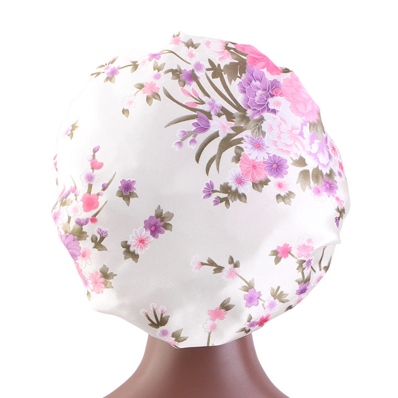 Printed wide-brimmed elastic hair band nightcap satin hair shower cap round cap Amazon hot sale toe cap TJM-301A