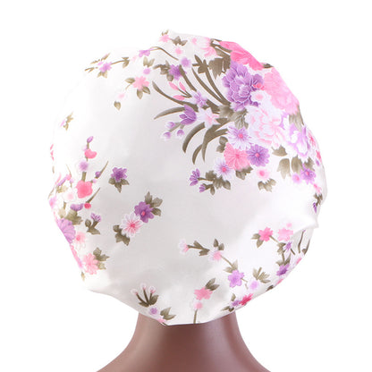 Printed wide-brimmed elastic hair band nightcap satin hair shower cap round cap Amazon hot sale toe cap TJM-301A