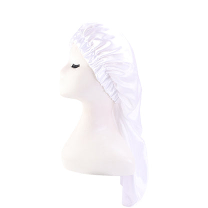 Cross-Border special satin nightcap elastic band buckle long tube hair care cap dual-purpose long hair cap shower cap turban hat