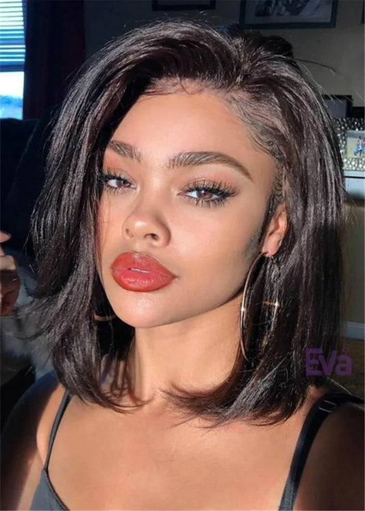 Medium One Side Parted Natural Straight Human Hair Wig