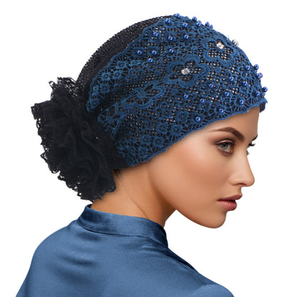 Cross-Border New Breathable Lace Pearl Hat, Floral Turban Hat, Head Wrap Hat, Hair Care Hat Jdt-502