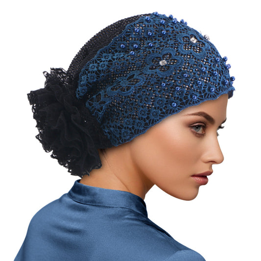 Cross-Border New Breathable Lace Pearl Hat, Floral Turban Hat, Head Wrap Hat, Hair Care Hat Jdt-502