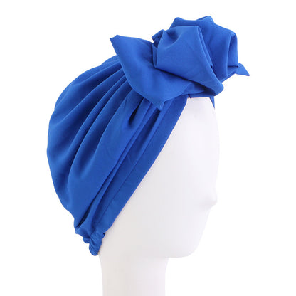 Europe and the United States popular pleated flower turban hat adult solid color bow dish flower wrap hat hair care cap JDT-52