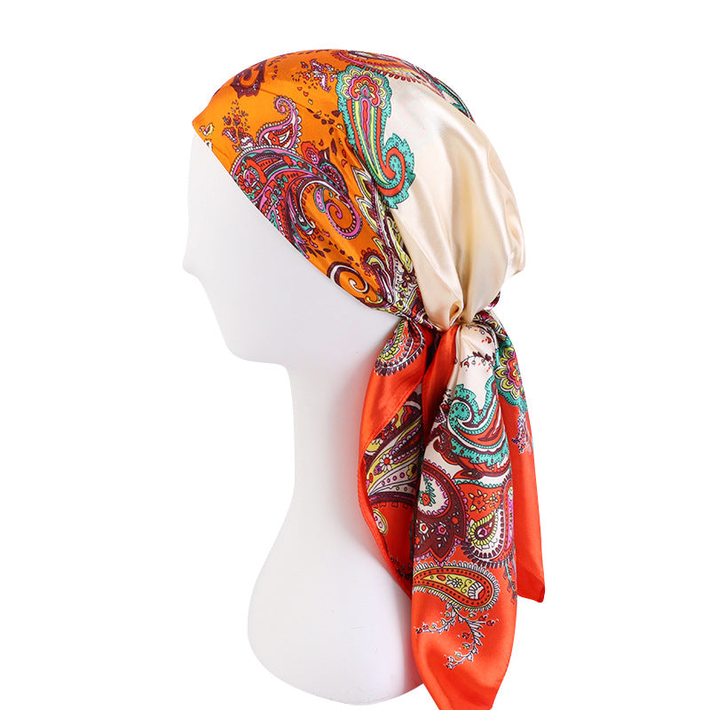 Amazon satin professional square scarf artificial silk printed wrap scarf ethnic style headscarf cap JDWJ-28