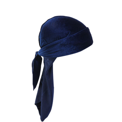 European and American fashion Korean velvet long tail pirate hat strap turban hat hip hop Cape velvet durags