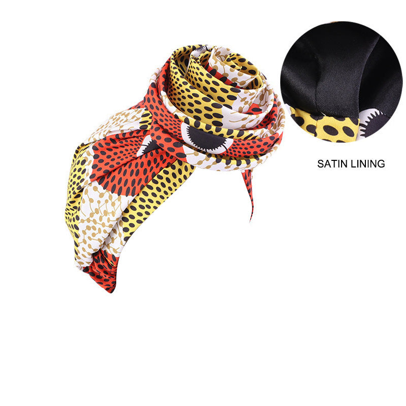 European and American Trendy Satin-Lined Turban Hat, Floral Hat, Amazon Headwrap Hat